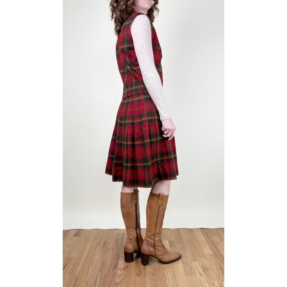 Vintage Handmade Matching Midi Skirt Vest Set Suit Plaid Wool Fall Octoberfest - Picture 3 of 7